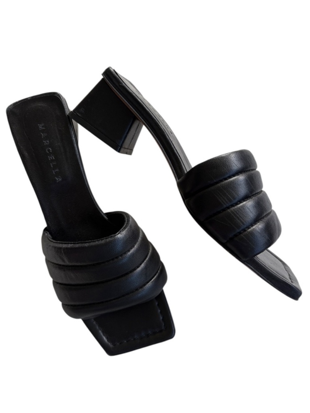 EUC MARCELLA NYC Leather
Heeled Sandals Black Size 11
Retail $198.00